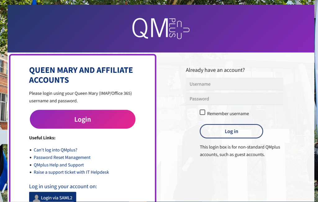 Image of QMPlus log in page